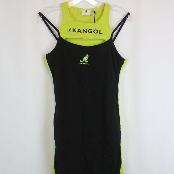 H&M Kangol Black Neon Green Stretchy Sleeveless Dress - Picture 5 of 11